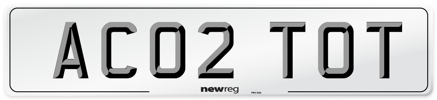 AC02 TOT Number Plate from New Reg